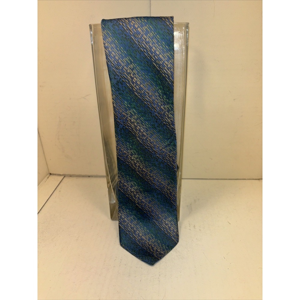 Silk Blend NECKTIE Jacquard RN 15529 BEIGE Blue Green USA